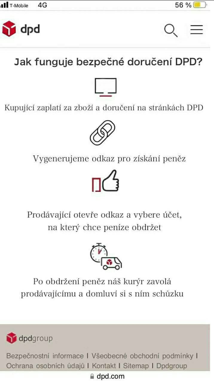 Ukázka podvodné zprávy s falešným doručením DPD