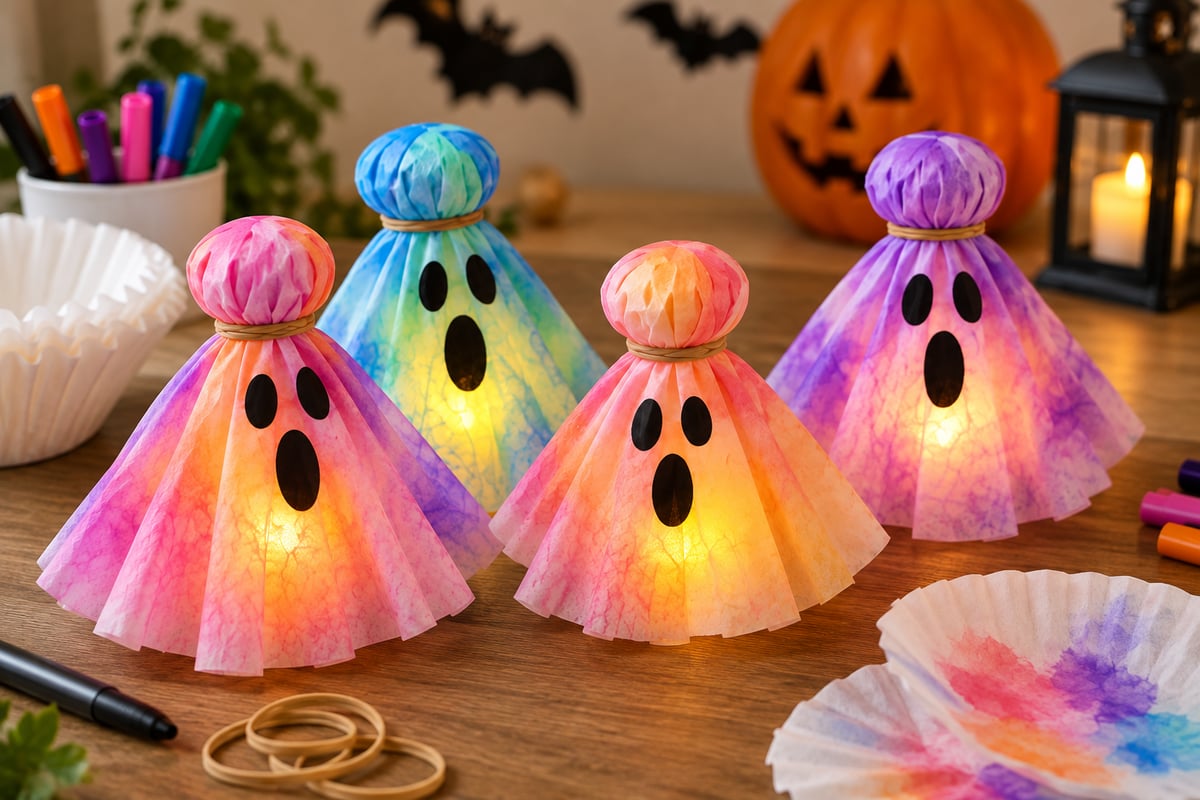 Barevní duchové z kávových filtrů – halloweenské tvoření s dětmi
