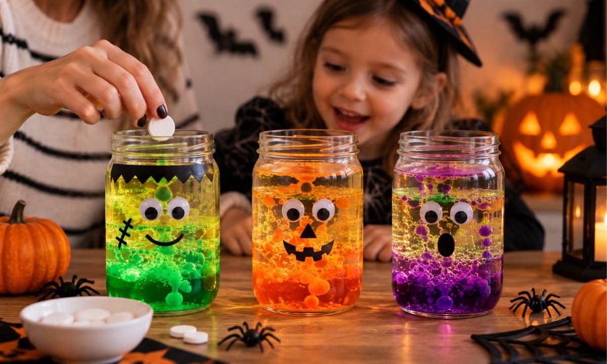 Halloweenský pokus pro děti – bublající příšerky z oleje, vody a šumivé tablety