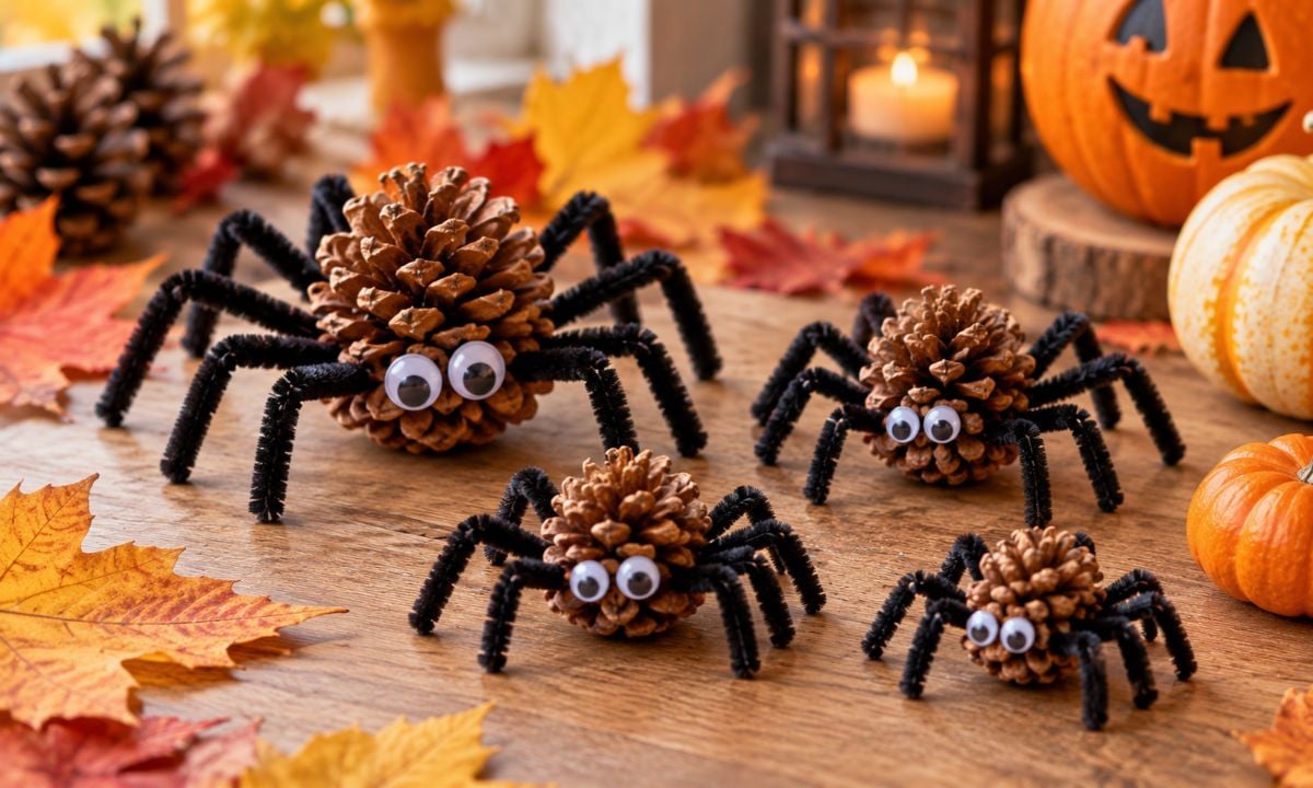 Pavouk ze šišky – jednoduché halloweenské tvoření s dětmi